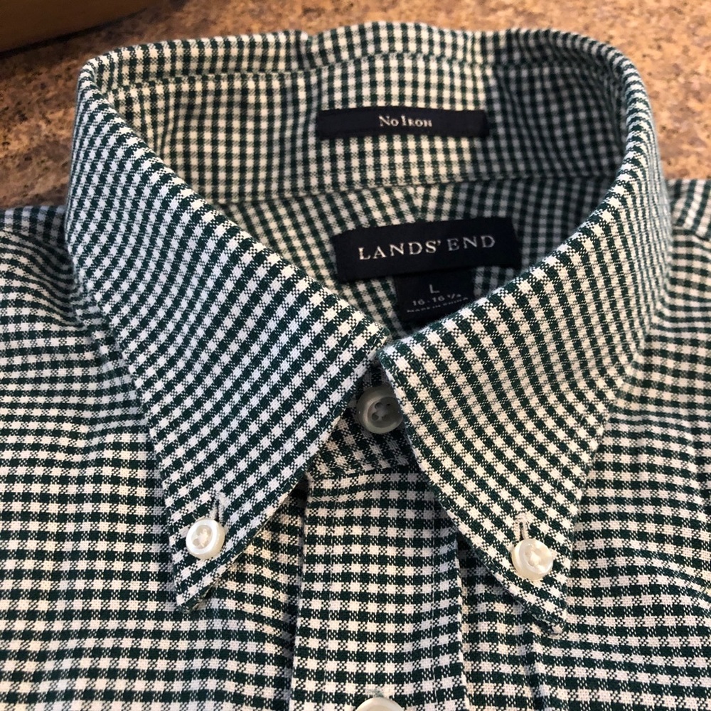 Lands' End Long Sleeve Green & White Shirt Large - Picture 4 of 12
